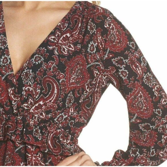 Michael Kors Blouson Dress Small 4 6 Black Red Long Sleeve Washable Career - Picture 7 of 11